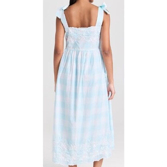 Juliet Dunn Blue Gingham Tie Shoulder Dress NWT Sz. 2 (US 6-8) - Picture 2 of 10